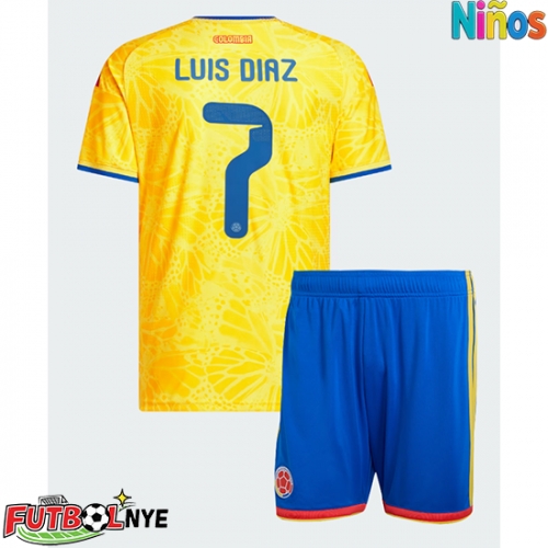 Camiseta Colombia Luis Diaz #7 Primera Equipación para niños Mundial 2026 manga corta (+ pantalones cortos)